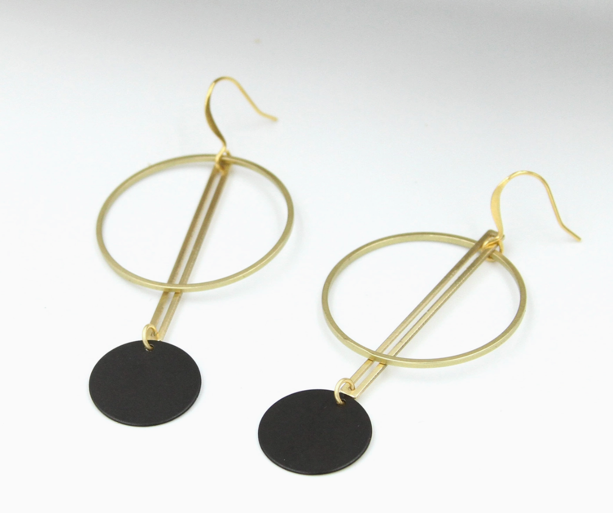 2 TONE GEOMETRIC BLACK & BRASS EARRINGS