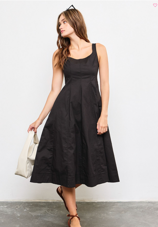 BLACK A-LINE MIDI DRESS