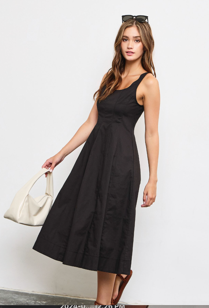 BLACK A-LINE MIDI DRESS