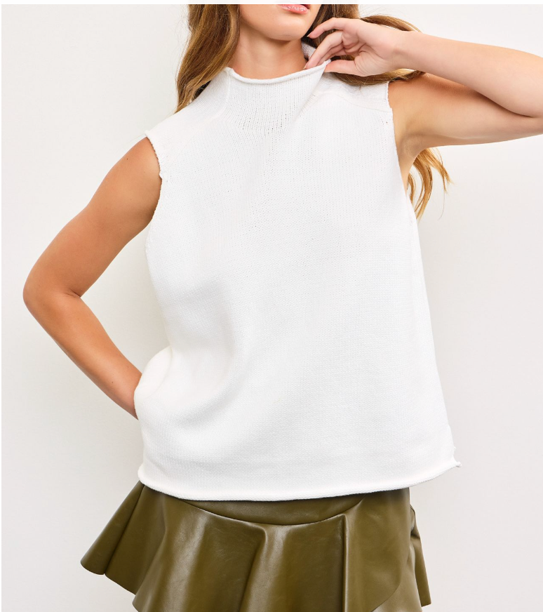 KNIT HIGH NECK SLEEVELESS TOP