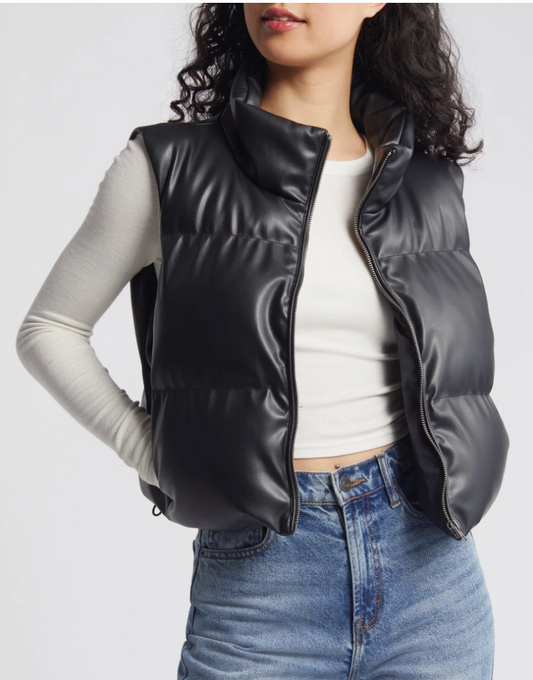 Vegan Leather Puffer Vest