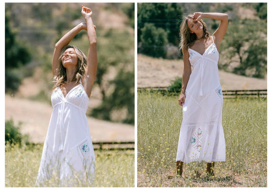 100% CottonMaxi Dress with Floral Embroidery
