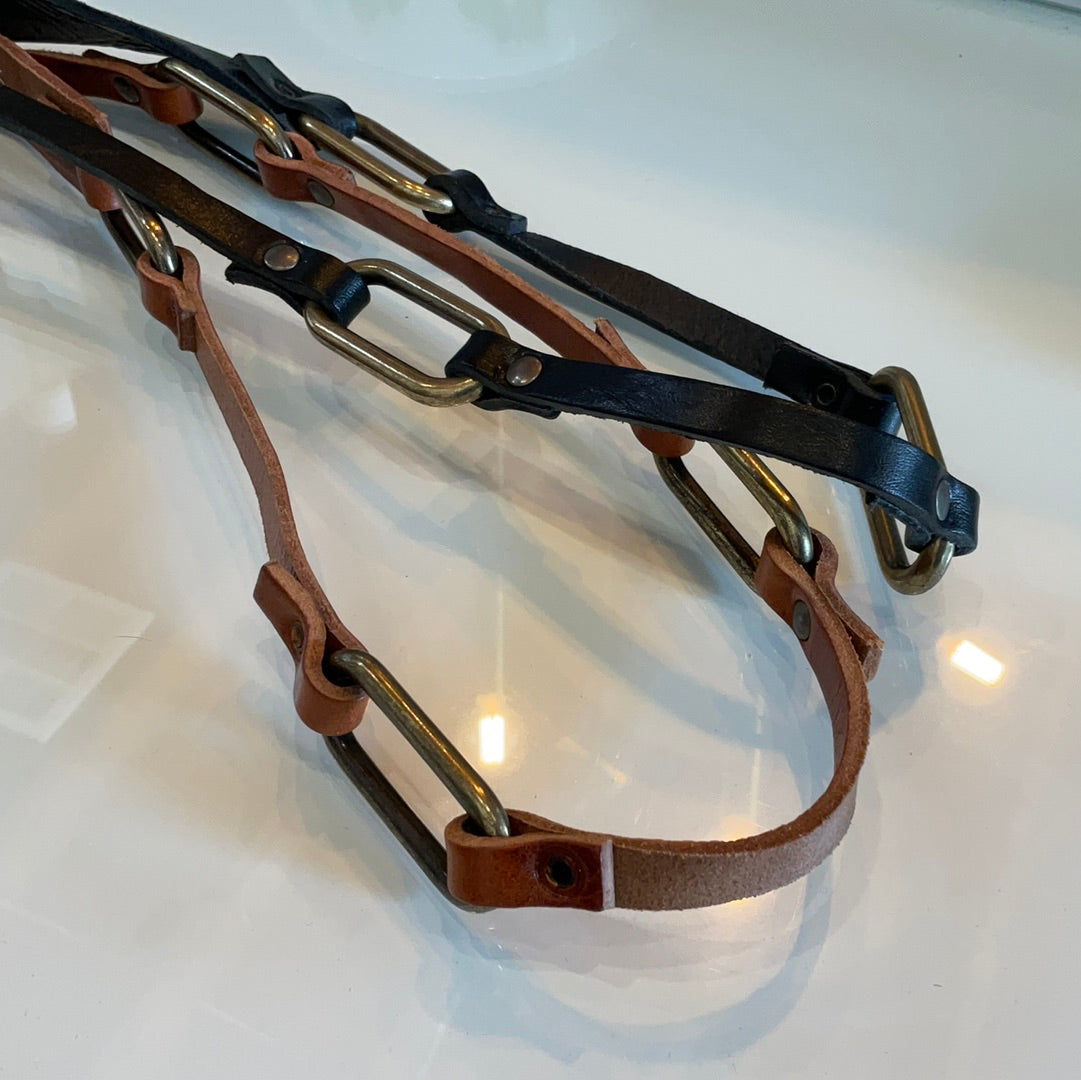 Handmade Leather Thin Belt with Brass Detailing/Krystel