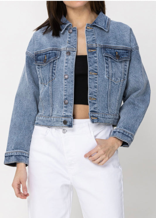 Dolman Sleeve Oversized Crop Jean Jacket