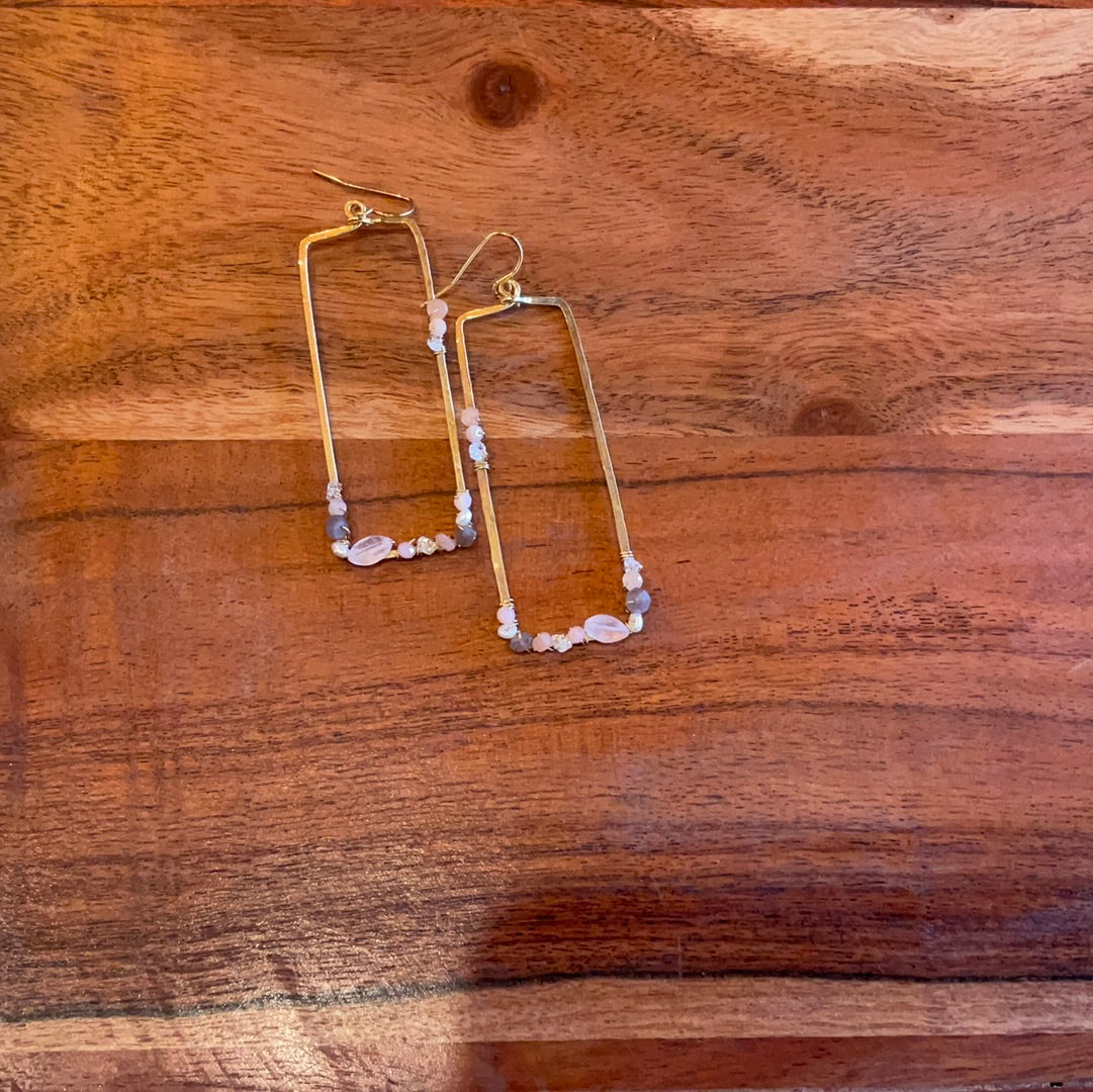 14k Gold Filled Rectangle Earrings w/Precious Gems